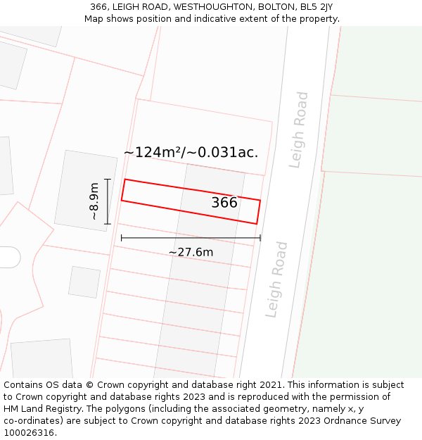 366, LEIGH ROAD, WESTHOUGHTON, BOLTON, BL5 2JY: Plot and title map