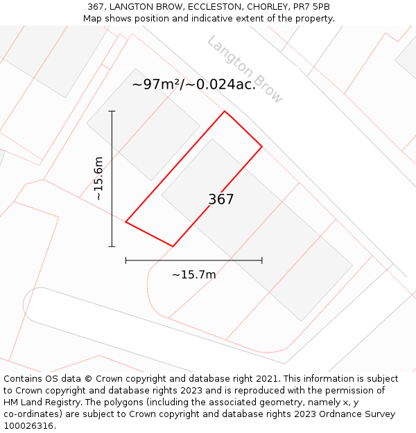 367, LANGTON BROW, ECCLESTON, CHORLEY, PR7 5PB: Plot and title map