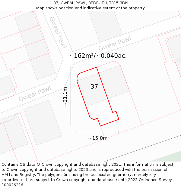 37, GWEAL PAWL, REDRUTH, TR15 3DN: Plot and title map