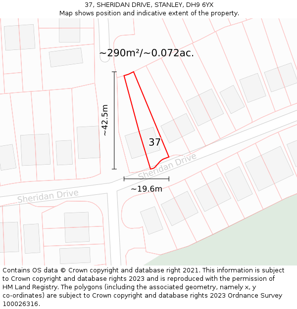 37, SHERIDAN DRIVE, STANLEY, DH9 6YX: Plot and title map