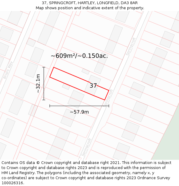37, SPRINGCROFT, HARTLEY, LONGFIELD, DA3 8AR: Plot and title map