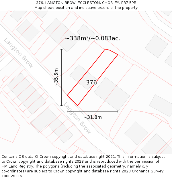 376, LANGTON BROW, ECCLESTON, CHORLEY, PR7 5PB: Plot and title map