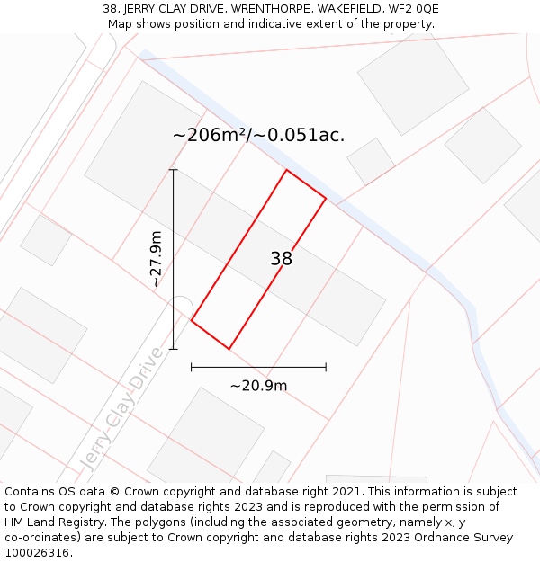 38, JERRY CLAY DRIVE, WRENTHORPE, WAKEFIELD, WF2 0QE: Plot and title map