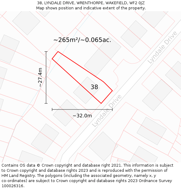 38, LYNDALE DRIVE, WRENTHORPE, WAKEFIELD, WF2 0JZ: Plot and title map