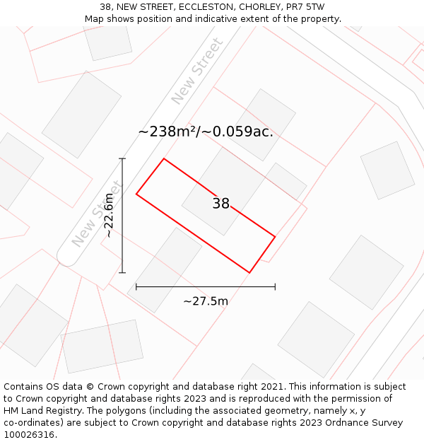 38, NEW STREET, ECCLESTON, CHORLEY, PR7 5TW: Plot and title map