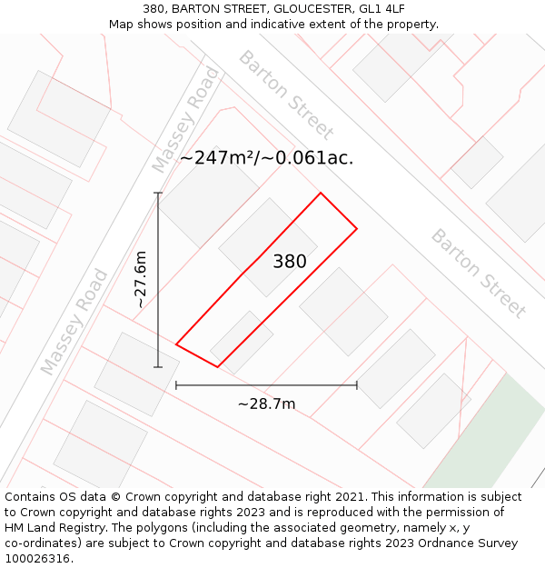 380, BARTON STREET, GLOUCESTER, GL1 4LF: Plot and title map