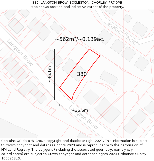 380, LANGTON BROW, ECCLESTON, CHORLEY, PR7 5PB: Plot and title map