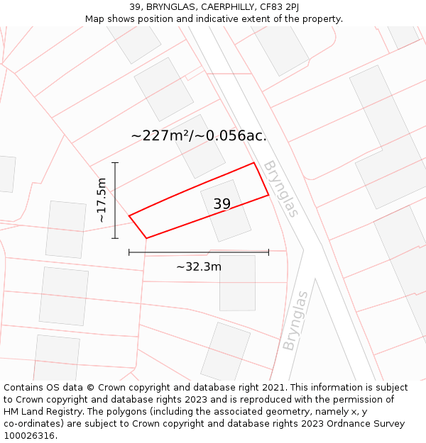 39, BRYNGLAS, CAERPHILLY, CF83 2PJ: Plot and title map