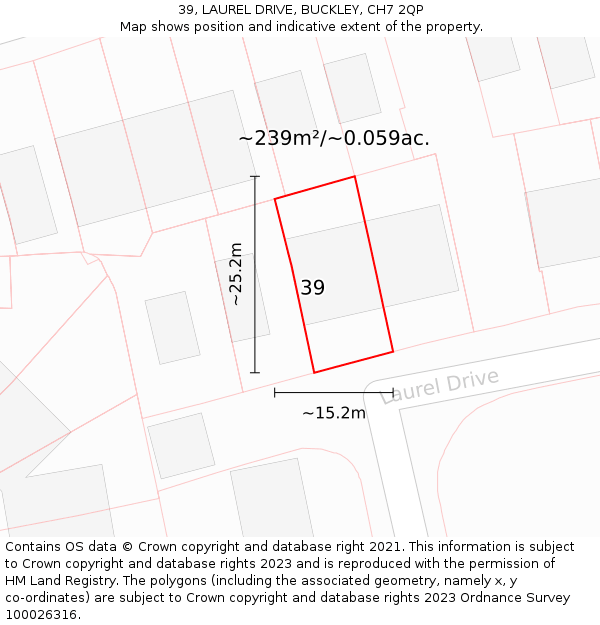 39, LAUREL DRIVE, BUCKLEY, CH7 2QP: Plot and title map