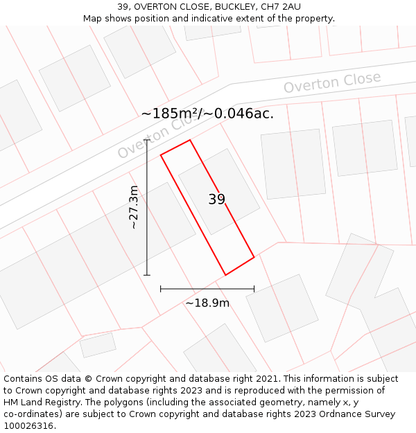 39, OVERTON CLOSE, BUCKLEY, CH7 2AU: Plot and title map