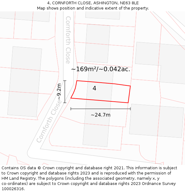 4, CORNFORTH CLOSE, ASHINGTON, NE63 8LE: Plot and title map