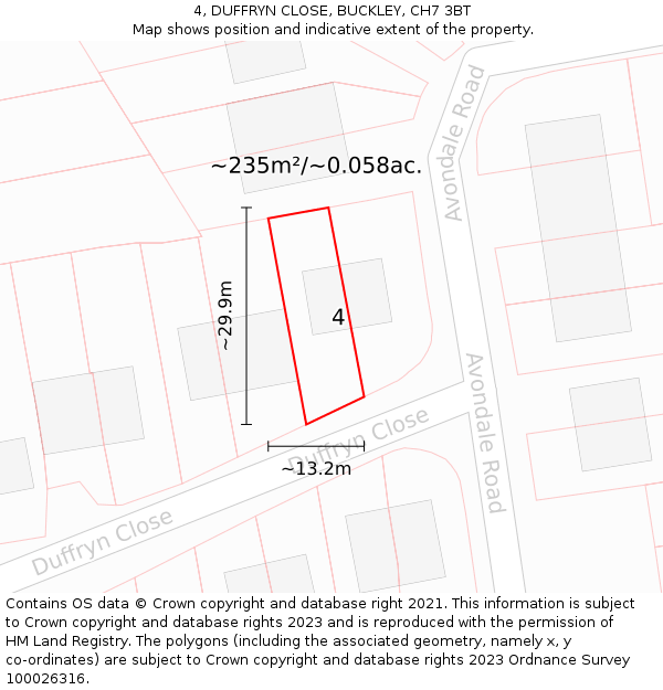 4, DUFFRYN CLOSE, BUCKLEY, CH7 3BT: Plot and title map