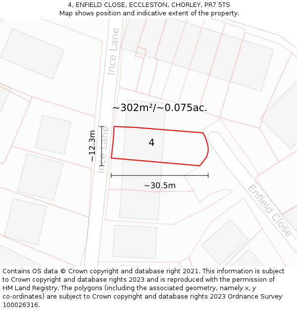 4, ENFIELD CLOSE, ECCLESTON, CHORLEY, PR7 5TS: Plot and title map