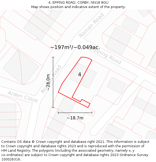 4, EPPING ROAD, CORBY, NN18 8GU: Plot and title map