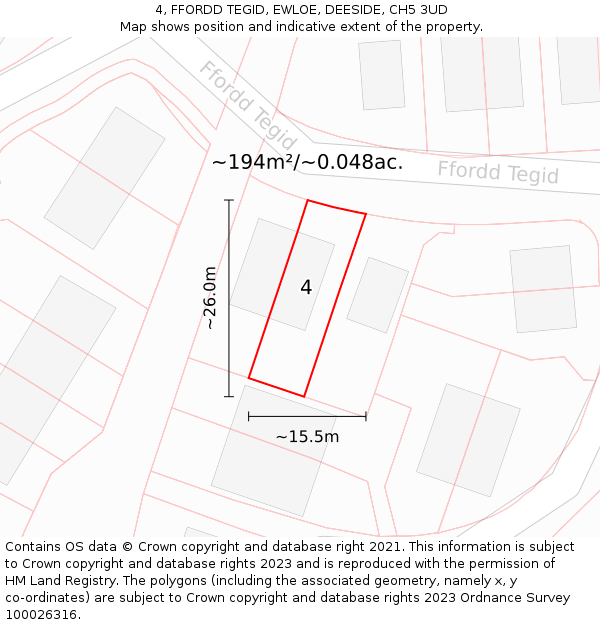 4, FFORDD TEGID, EWLOE, DEESIDE, CH5 3UD: Plot and title map