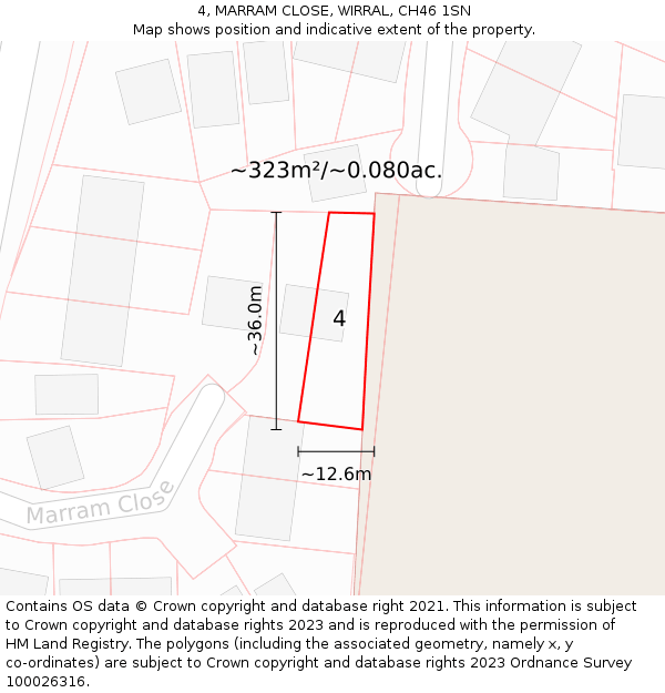 4, MARRAM CLOSE, WIRRAL, CH46 1SN: Plot and title map