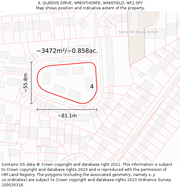 4, QUEENS DRIVE, WRENTHORPE, WAKEFIELD, WF2 0PY: Plot and title map