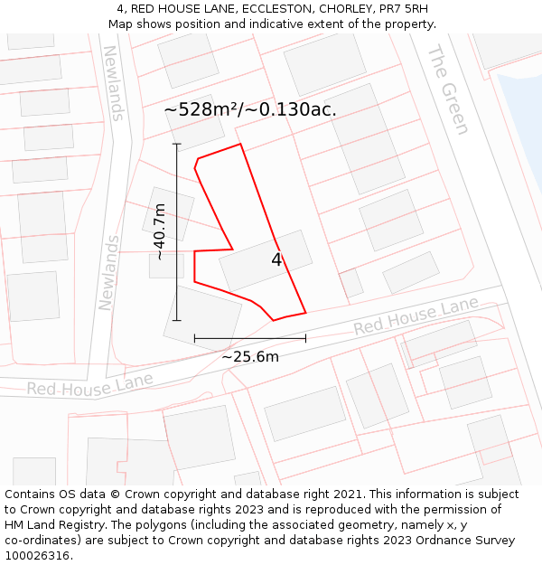 4, RED HOUSE LANE, ECCLESTON, CHORLEY, PR7 5RH: Plot and title map