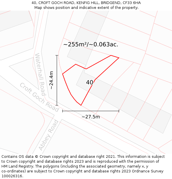40, CROFT GOCH ROAD, KENFIG HILL, BRIDGEND, CF33 6HA: Plot and title map