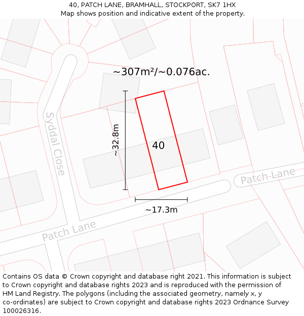 40, PATCH LANE, BRAMHALL, STOCKPORT, SK7 1HX: Plot and title map