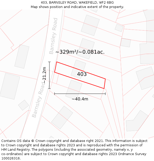 403, BARNSLEY ROAD, WAKEFIELD, WF2 6BG: Plot and title map