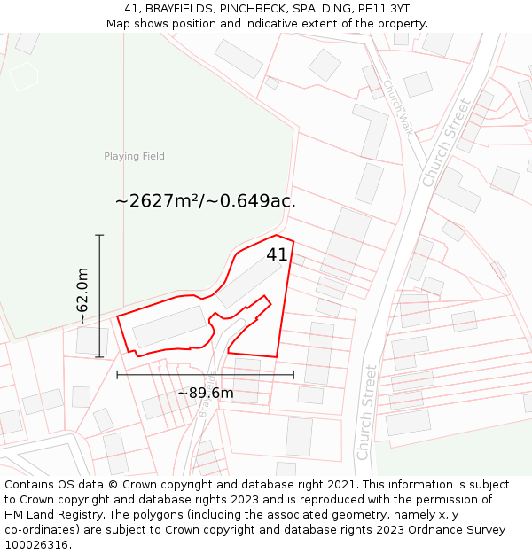 41, BRAYFIELDS, PINCHBECK, SPALDING, PE11 3YT: Plot and title map