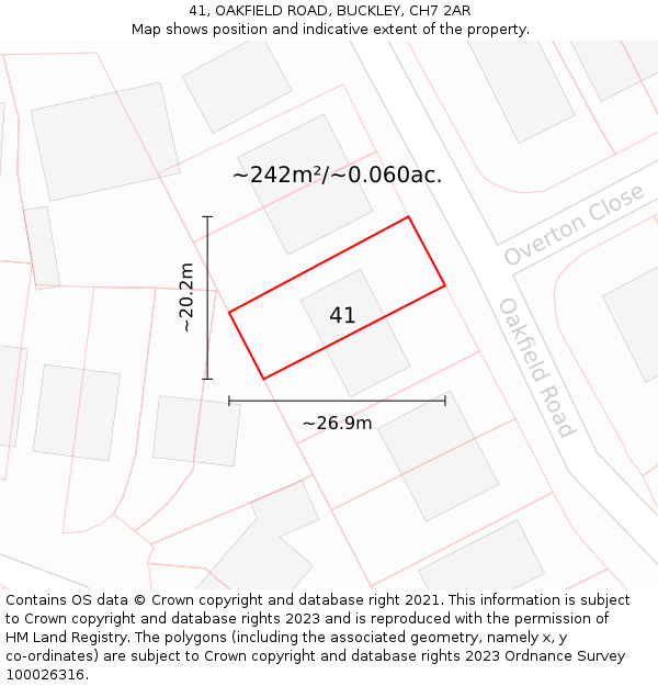 41, OAKFIELD ROAD, BUCKLEY, CH7 2AR: Plot and title map