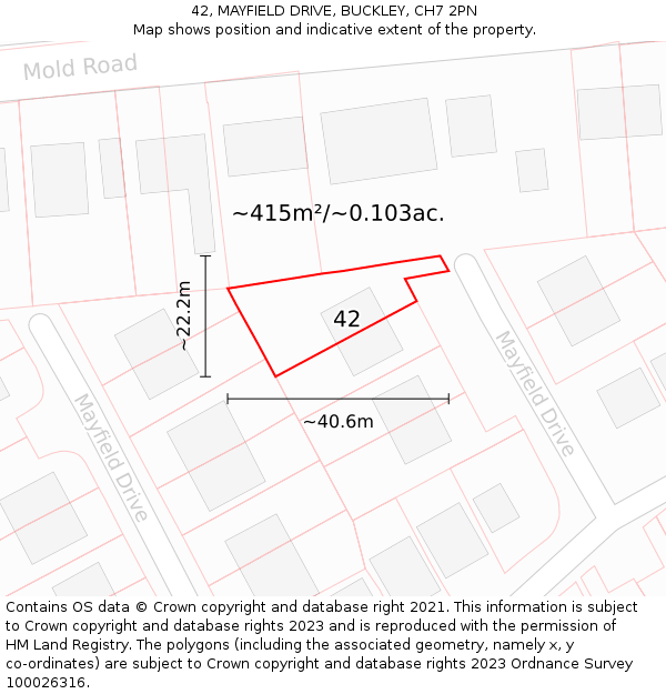 42, MAYFIELD DRIVE, BUCKLEY, CH7 2PN: Plot and title map