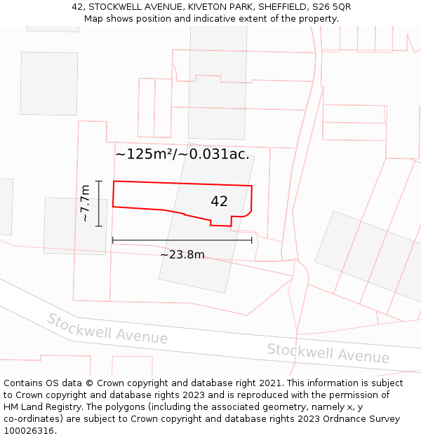 42, STOCKWELL AVENUE, KIVETON PARK, SHEFFIELD, S26 5QR: Plot and title map