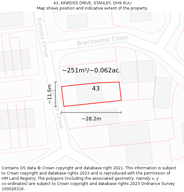 43, KINROSS DRIVE, STANLEY, DH9 6UU: Plot and title map