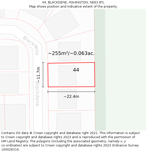 44, BLACKDENE, ASHINGTON, NE63 8TL: Plot and title map