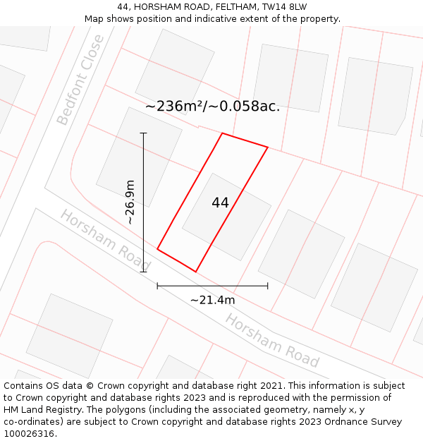 44, HORSHAM ROAD, FELTHAM, TW14 8LW: Plot and title map