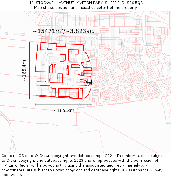 44, STOCKWELL AVENUE, KIVETON PARK, SHEFFIELD, S26 5QR: Plot and title map