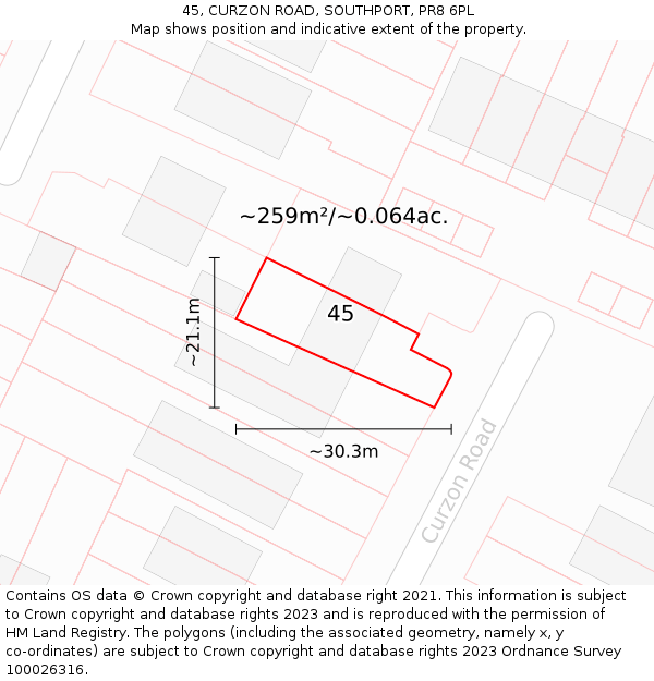 45, CURZON ROAD, SOUTHPORT, PR8 6PL: Plot and title map