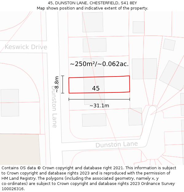 45, DUNSTON LANE, CHESTERFIELD, S41 8EY: Plot and title map