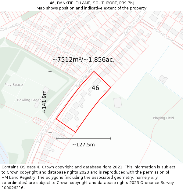 46, BANKFIELD LANE, SOUTHPORT, PR9 7NJ: Plot and title map