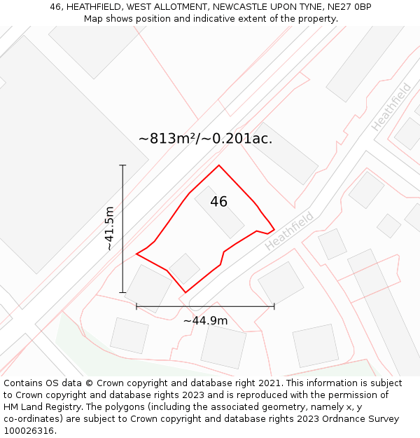 46, HEATHFIELD, WEST ALLOTMENT, NEWCASTLE UPON TYNE, NE27 0BP: Plot and title map