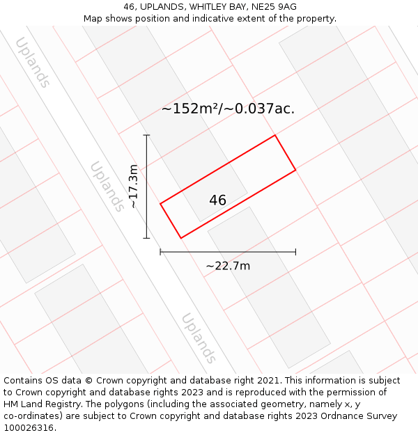46, UPLANDS, WHITLEY BAY, NE25 9AG: Plot and title map