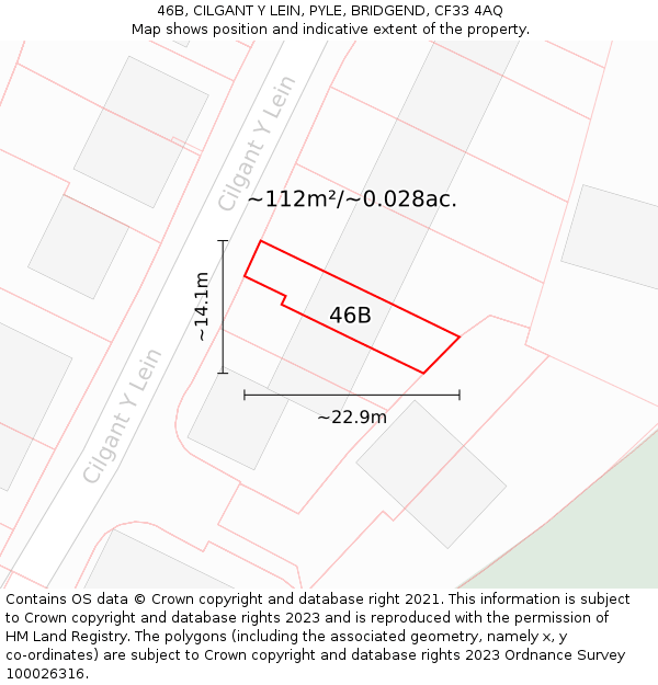46B, CILGANT Y LEIN, PYLE, BRIDGEND, CF33 4AQ: Plot and title map