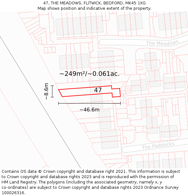 47, THE MEADOWS, FLITWICK, BEDFORD, MK45 1XG: Plot and title map
