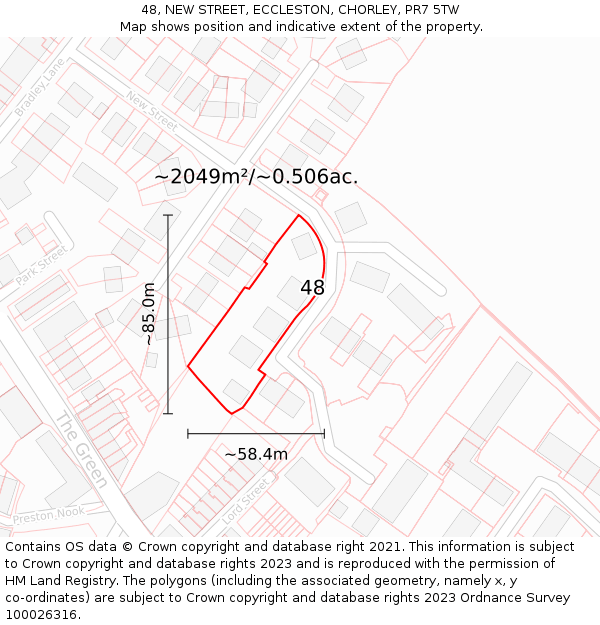 48, NEW STREET, ECCLESTON, CHORLEY, PR7 5TW: Plot and title map