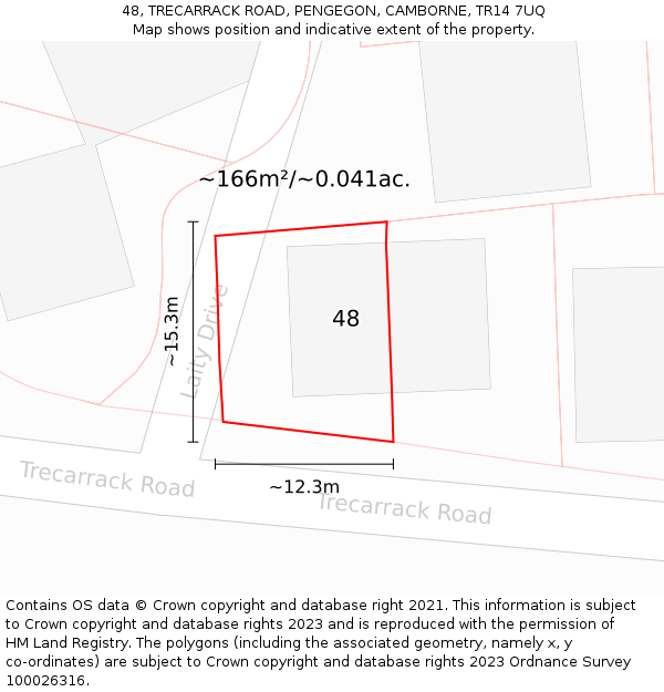 48, TRECARRACK ROAD, PENGEGON, CAMBORNE, TR14 7UQ: Plot and title map