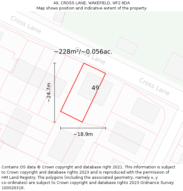 49, CROSS LANE, WAKEFIELD, WF2 8DA: Plot and title map