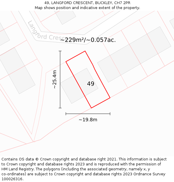 49, LANGFORD CRESCENT, BUCKLEY, CH7 2PR: Plot and title map