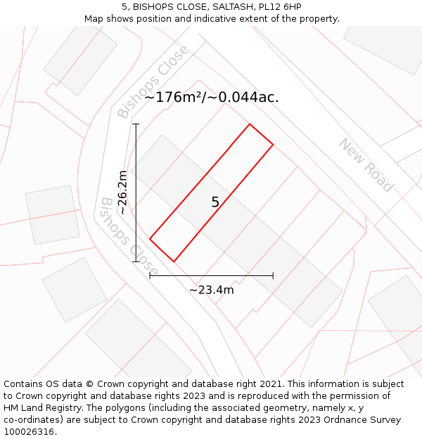 5, BISHOPS CLOSE, SALTASH, PL12 6HP: Plot and title map