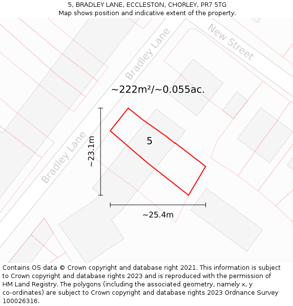 5, BRADLEY LANE, ECCLESTON, CHORLEY, PR7 5TG: Plot and title map