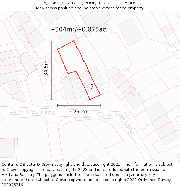 5, CARN BREA LANE, POOL, REDRUTH, TR15 3DS: Plot and title map