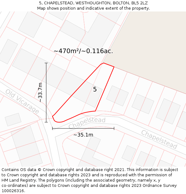 5, CHAPELSTEAD, WESTHOUGHTON, BOLTON, BL5 2LZ: Plot and title map