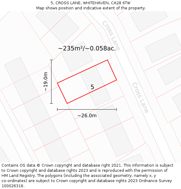 5, CROSS LANE, WHITEHAVEN, CA28 6TW: Plot and title map