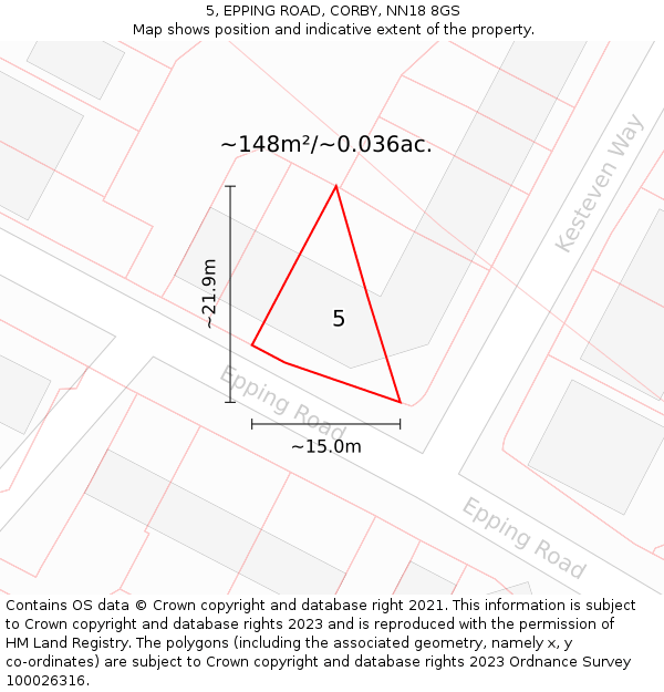5, EPPING ROAD, CORBY, NN18 8GS: Plot and title map